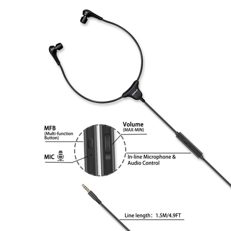 SIMOLIO Stereo Headset with Mic, Light Weight Stethoscope Transcription Headset with Volume Control and Soft Memory Foam Ear-Tips, 4.9FT Audio Cord, 3.5mm Plug Wired PC Headphones, SM-901M - Image 2